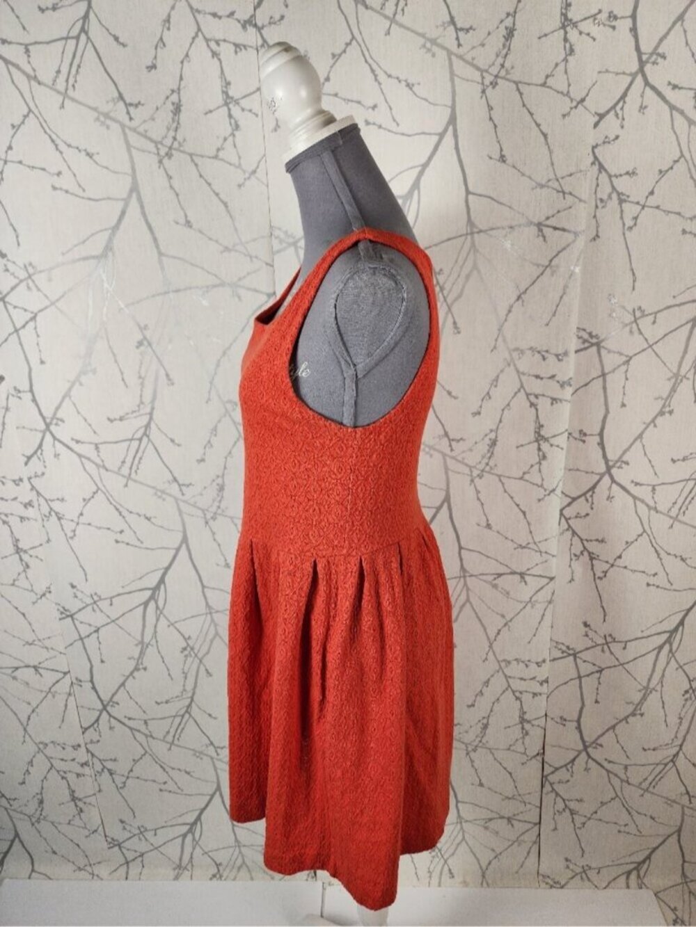 Deletta Orange Textured Jersey Knit Fit & Flare Dress - Picture 4 of 8